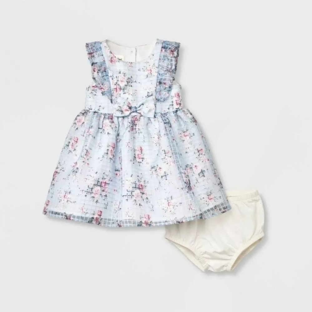 Mia & Mimi Blue Floral Organza Dress Baby Girl